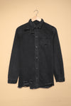 Black Ripped Raw Hem Button Up Denim Shacket