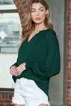 Rose Pleated V Neck Puffy Sleeve Blouse | Available in 2 Colors