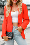 Red Flip Pocket Casual Button Lapel Neck Blazer For Women