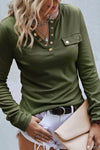 Dark Blue Casual Long Sleeve Snap Button Henley Top | Available in 2 Colors