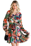 Abstract Print Waist Belted Long Sleeve Dress | Other Colors Available