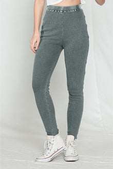  Dark Grey Vintage Wash Ribbed Leggings