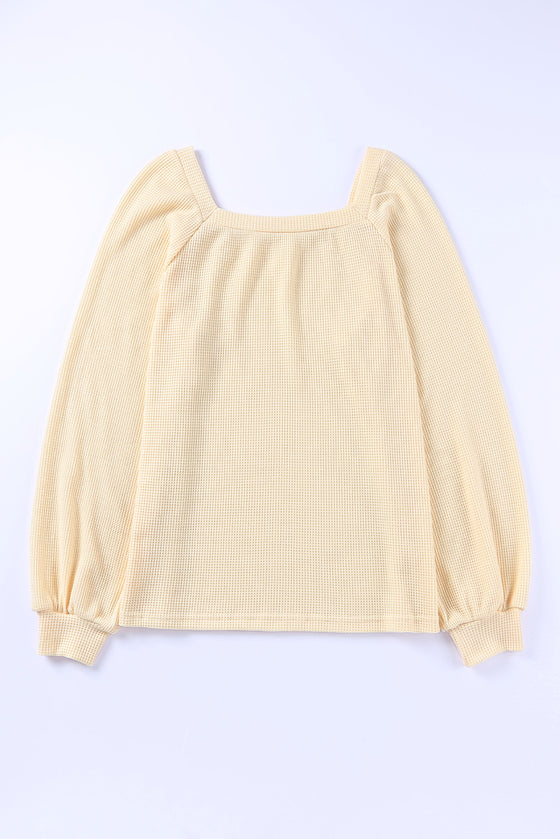 Pink Waffle Texture Casual Square Neck Pullover Top | Available in 5 Colors