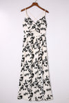 Beige Crossover Maxi Floral Dress with Slit