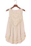 Apricot Casual Contrast Lace Crochet Button Back Sleeveless Shirt