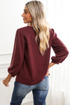 Red Solid Color 3/4 Puff Sleeve Round Neck Top | Available in 3 Colors