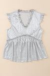 Khaki Frilled V Neck Metallic Crinkle Sleeveless Blouse