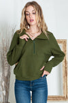 Brown Zip Up Stand Collar Thumbhole Sleeve Sweatshirt | Available in 4 Colors