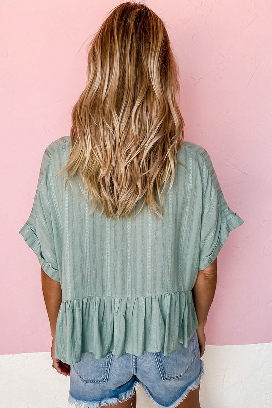 Sage Green Textured Ruffle Hem Shirt