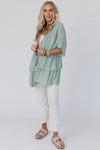 Green Ruffled Trim Short Sleeve Open Front Kimono | Available in Other Colors