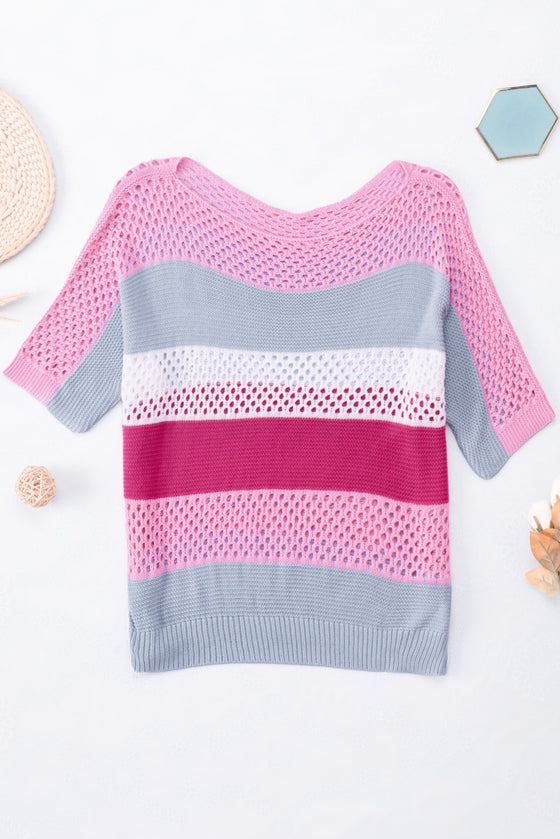 Sky Blue Knitted Color Blocked Top | Available in Pink