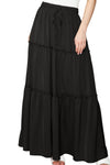 Black Casual Tiered Drawstring Elastic Waist Maxi Skirt