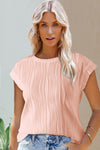 Pink Solid Color Wavy Textured Cap Sleeve Top