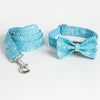 Blue Floral-Patterned Bowtie, Dog Collar, and Leash Set | Available in 5 Sizes