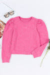 Pink Vintage Washed Puff Sleeve Sweatshirt | Also Available in Green