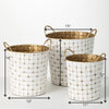 Set of 3 White and Gold Etched Storage Buckets