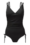 Black Ribbed Knit Backless One-Piece Swimsuit