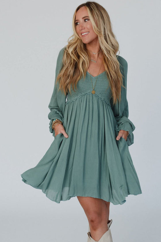 Mist Green Smocked Ruffled Mini Dress