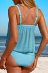 Pink Striped Mesh Knotted Hem Tankini Swimsuit | Available in 3 Colors