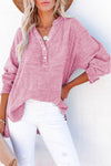 Loose Crinkle Button V Neck Henley Top | Available in 4 Colors