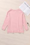 Pink Casual Frayed Trim Side Slit Loose Sweatshirt