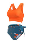 Orange Casual Floral Printed Waist Lace Up High Waist Bikini | Available in 2 Colors