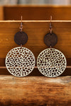 Beige Hollow Out Wooden Round Drop Earrings