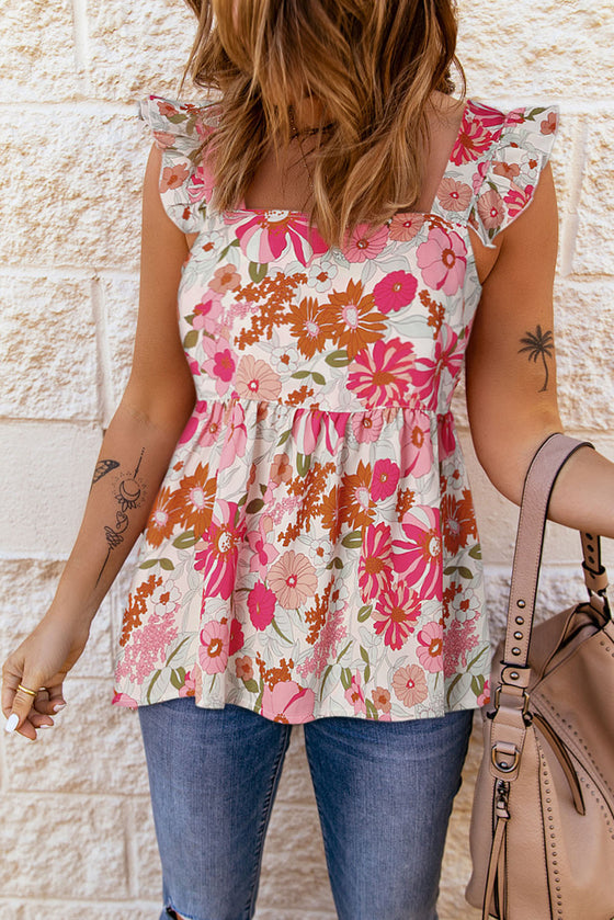 Floral Print Flowy Sleeveless Shirt