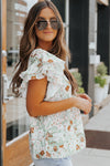 Pastel Green Floral Print Tiered Ruffle Short Sleeve Summer Top