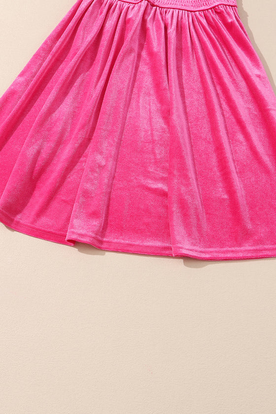 Rose Red Smocked Lantern Sleeve Frilled Velvet Dress | Available in Other Colors