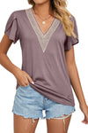 Purple Boho Top Petal Sleeve V Neck T Shirt