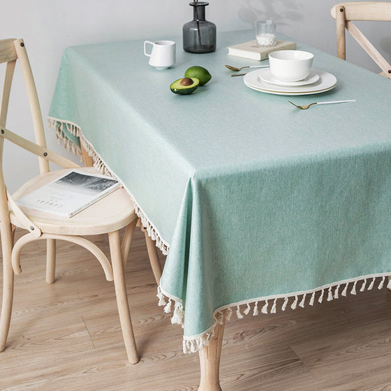 Solid Colored Tablecloth with Ivory Tasseled Corners or Tassel Trim