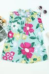 Green Floral Print Ruffle Trim Sleeveless Shirt