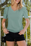 Black Puff Sleeve V Neck T-Shirt | Available in 3 Colors