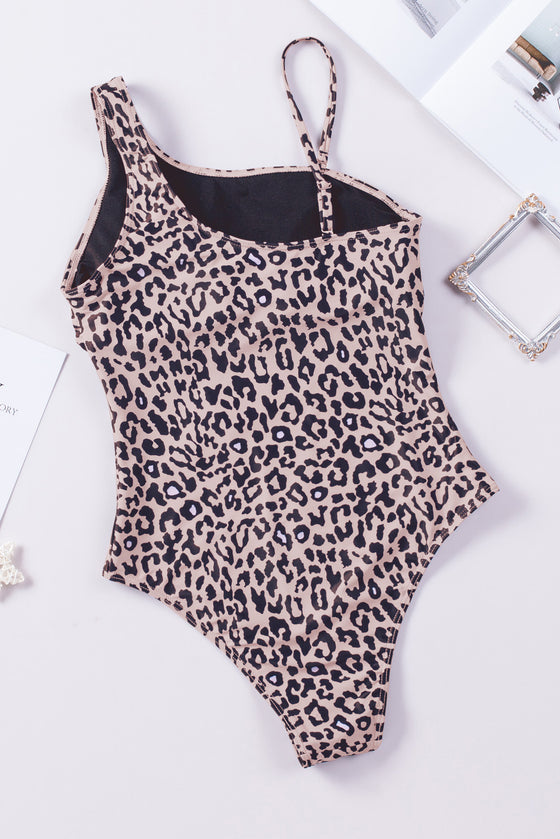 Cheetah Asymmetrical Mesh One Piece Swimsuit