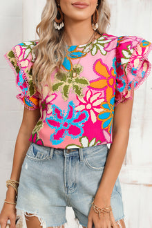  Multicolor Floral & Tiered Ruffle Sleeve Blouse
