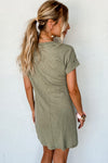 Sage Green Folded Sleeve Twisted Mini T-Shirt Dress