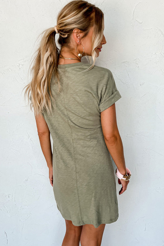 Sage Green Folded Sleeve Twisted Mini T-Shirt Dress