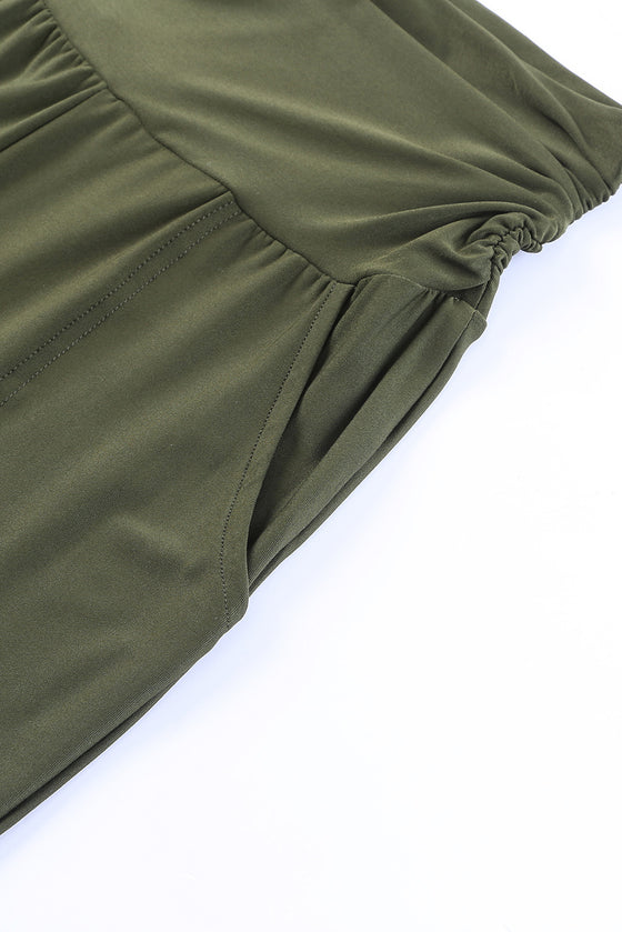 Green High Waist Pleated Casual Pocket Leggings | Available in 3 Colors