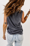 Grey Holed Detail Casual Crew Neck Tank Top