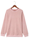 Pink Solid Ribbed Round Neck Pullover Sweatshirt |Available in 6 Colors