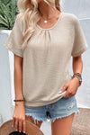 Oatmeal Guipure Lace Splicing Back Waffle Textured T-shirt | Available in 2 Colors