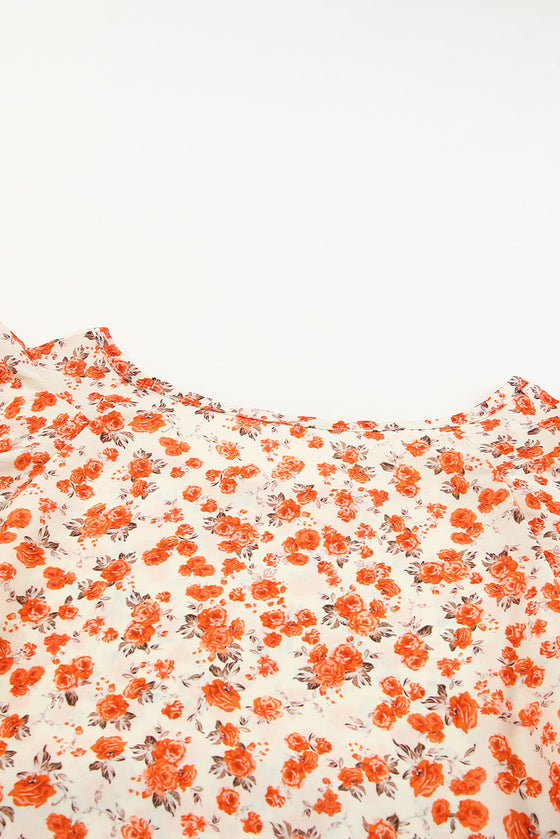 Orange Floral Tiered Sleeve Blouse