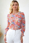 Multicolor Floral Print Smocked Cuffs Long Sleeve Blouse | Available in 2 Patterns