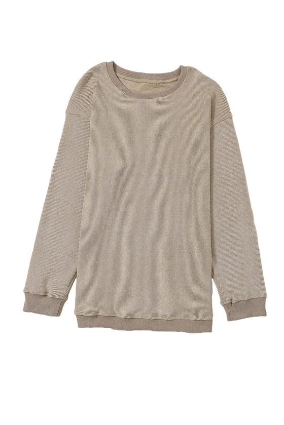 Pink Solid Ribbed Round Neck Pullover Sweatshirt |Available in 6 Colors