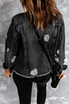 Black Casual Distressed Raw Hem Buttons Denim Jacket | Available in 3 Colors