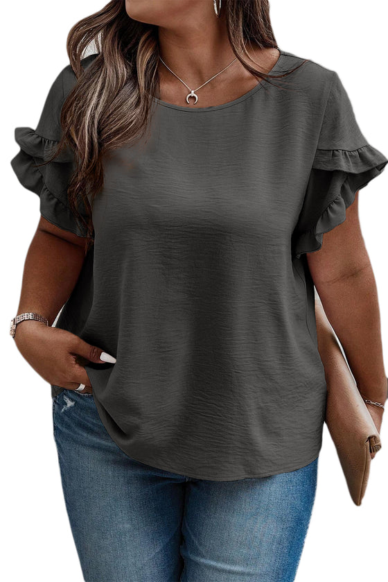 Bright Pink Ruffled Short Sleeve Plus Size Top | Available in 4 Colors