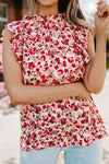 Red Floral Sleeveless Shirt