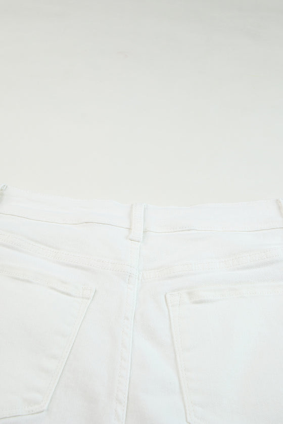 White Frayed Distressed Denim Shorts