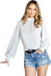 White Smocked Casual Textured Bishop Sleeve Blouse